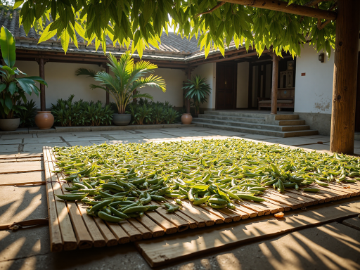 古老的柚子树，枝叶茂盛，背景为传统的中国乡村建筑，阳光透过树叶洒下斑驳光影